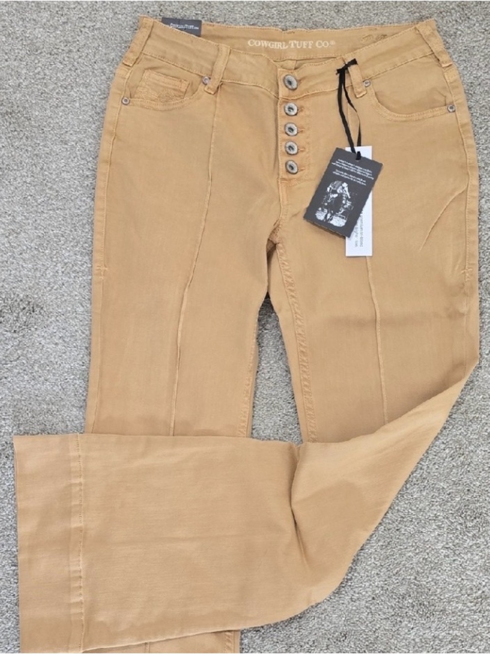 Cowgirl Tuff Tan Wide-Leg Flare Jeans with Button Fly